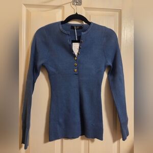 Elegant Blue Long Sleeve Women's Top - Size M